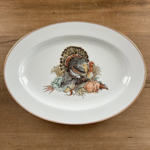 Fitz and Floyd Japan HARVEST Turkey Oval Platter Fine Porcelain Vintage 14" Oval - Picture 1 of 4
